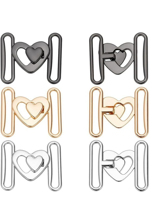 6pcs 3 colors Heart Alloy Belt Strap Buckles for Down Jacket Windbreaker Garment Accessories Mixed color 35x40x6mm 2pcs/color Alloy
