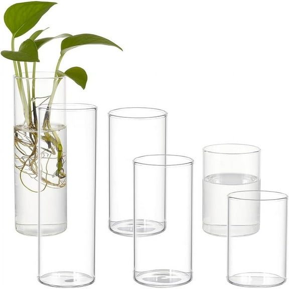 6pcs 3 style Column Glass Vase Ornaments for Home Office Wedding Decoration Clear 50~50.5x70~150mm Inner Diameter: 45.5mm 2pcs/style