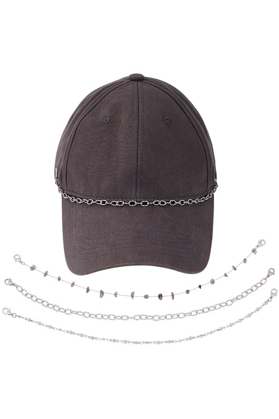6pcs 3 styles 304 Stainless Steel Chain Baseball Cap Chain with Natural Smoky Quartz Chips and Lobster Claw Clasps Stainless Steel color 280~280mm 2pcs/style