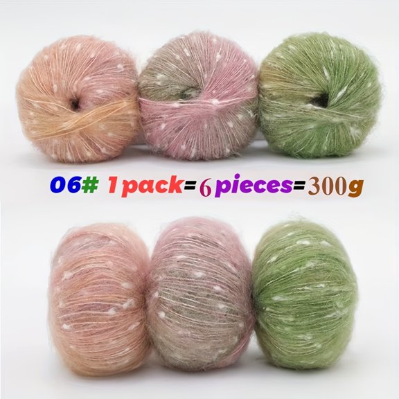 6pcs/300G Gradient Snowflake Dot Knitted Rainbow Candy Bean Polka Dot Wool Fleece Soft Knitted Ball