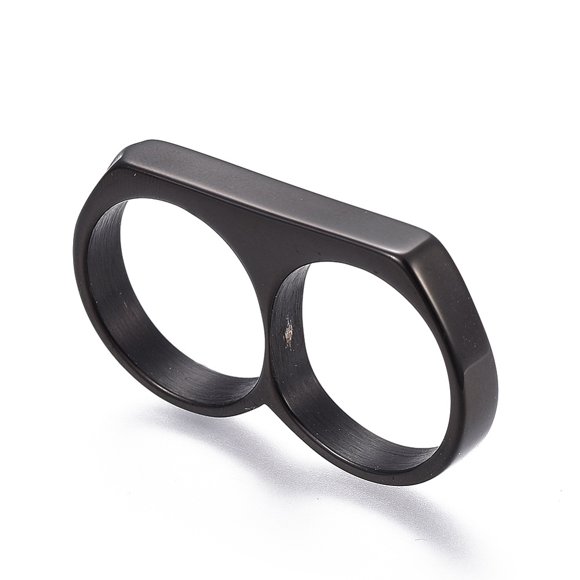 6pcs 304 Stainless Steel Finger Rings Double Rings Gunmetal Size 7~12 17~21.5mm