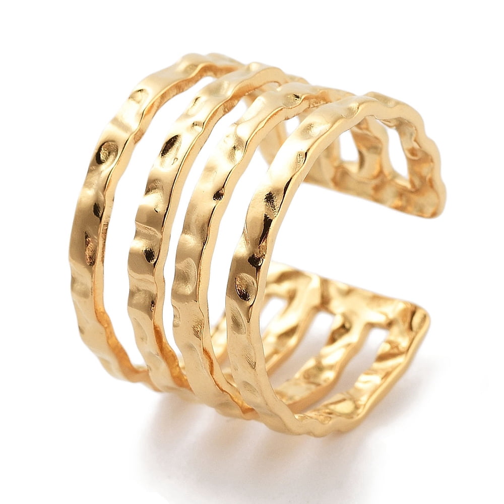 Open Cuff Rings 6pcs 304 Stainless Steel Multi-layer Open Cuff Rings Wide Band Ring for ...