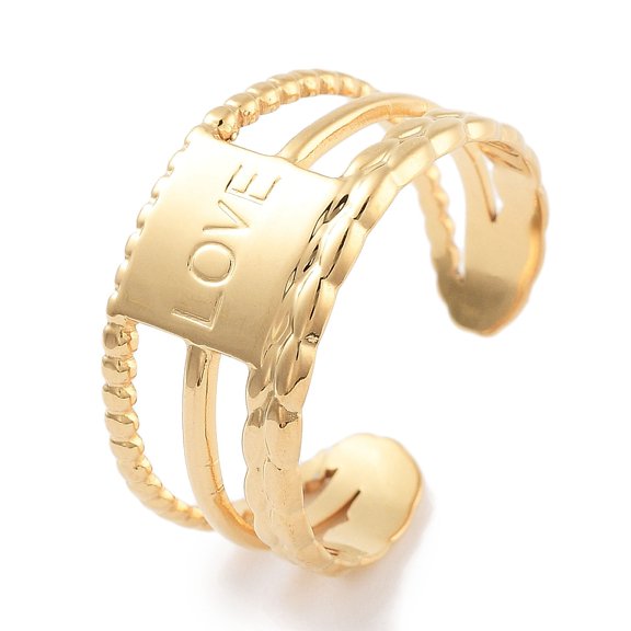 6pcs 304 Stainless Steel Open Cuff Rings Rectangle with Word Love Ring for Women Golden 10mm Inner Diameter: Adjustable