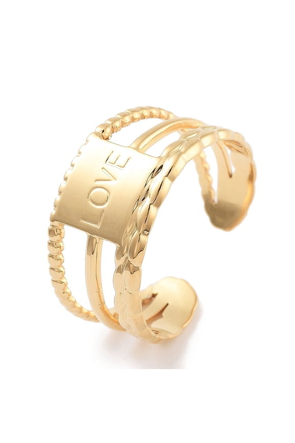 6pcs 304 Stainless Steel Open Cuff Rings Rectangle with Word Love Ring for Women Golden 10mm Inner Diameter: Adjustable