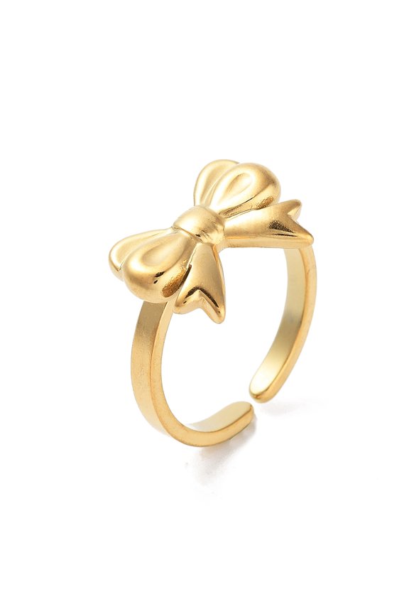 6pcs 304 Stainless Steel Open Cuff Rings for Women Bowknot Real 18K golden Plated Adjustable Bowknot: 12x15mm