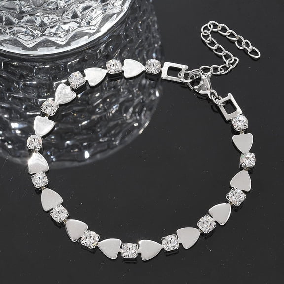 6pcs 304 Stainless Steel Rhinestone Cup Chain Bracelets for Women Heart Stainless Steel color 6-1/2 inch(16.6cm)