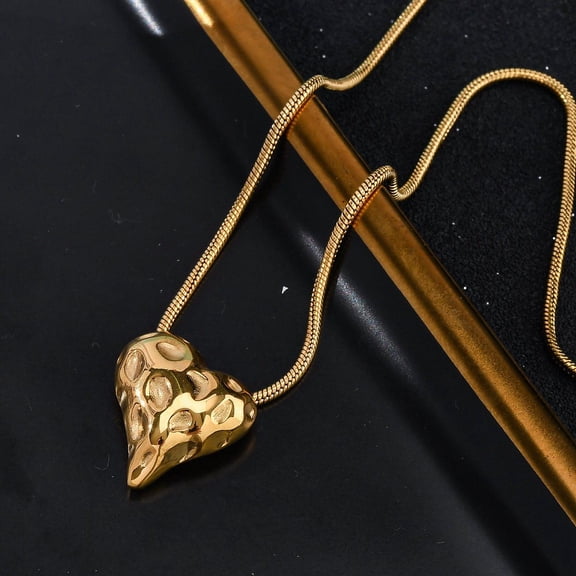 6pcs 304 Stainless Steel Textured Heart Snake Chain Necklaces Ion Plating(IP) golden 16.26 inch(41.3cm)