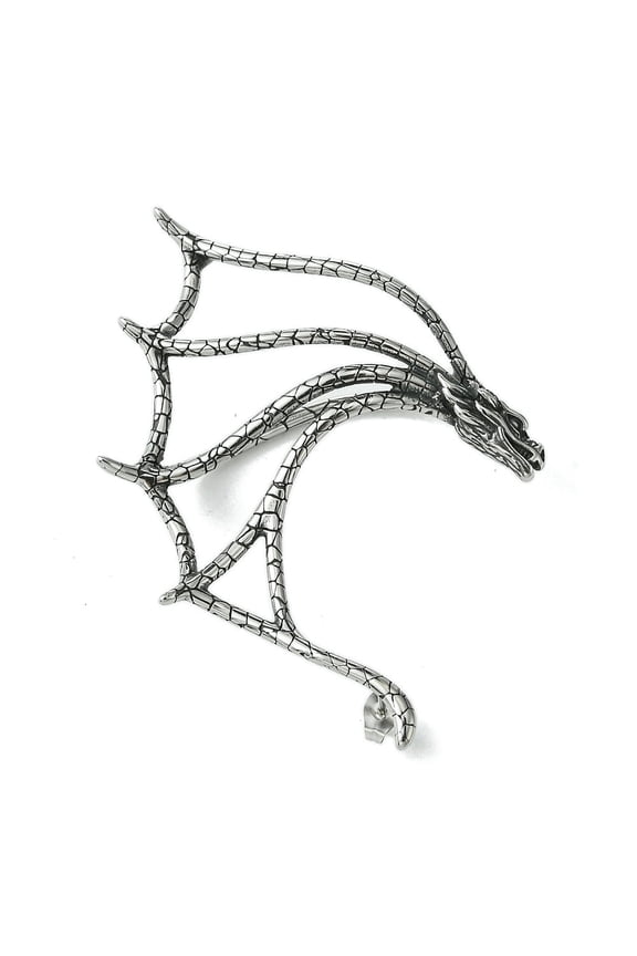 6pcs 316 Surgical Stainless Steel Cuff Earrings Dragon Right Silver 77x50mm