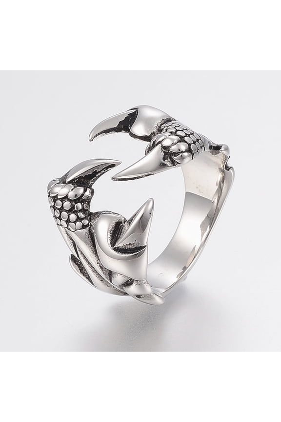 6pcs 316 Surgical Stainless Steel Finger Rings Wide Band Rings Claw Silver 17~21mm