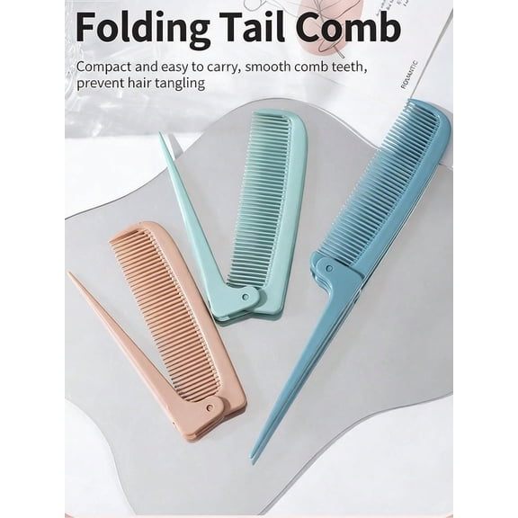 6pcs 3Color Foldable Portable Comb Folding Pointed Tail Design Comb Compact Cute Durable Home Hair Brush Scalp Massage Air Cushion Brush Hair Brush Hairdressin