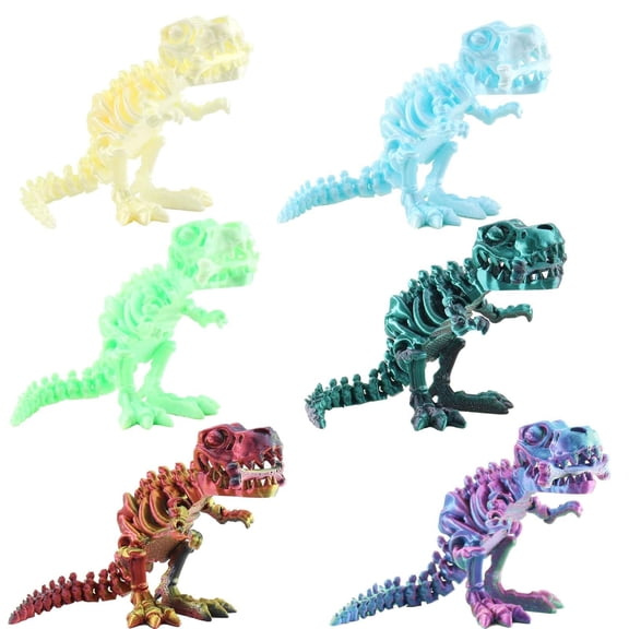 6pcs 3D Printed Dinosaur Skeletons,Articulated 3D T-Rex Skeletons, 3D Animals Dinosaur Figurine with Bones, 3D Printed Tyrannosaurus Rex Holiday Party Decor, ADHD, Autism, Anxiety