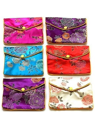 15 Pcs Silk Jewelry Pouch with Zipper Chinese Silk Pouches Travel