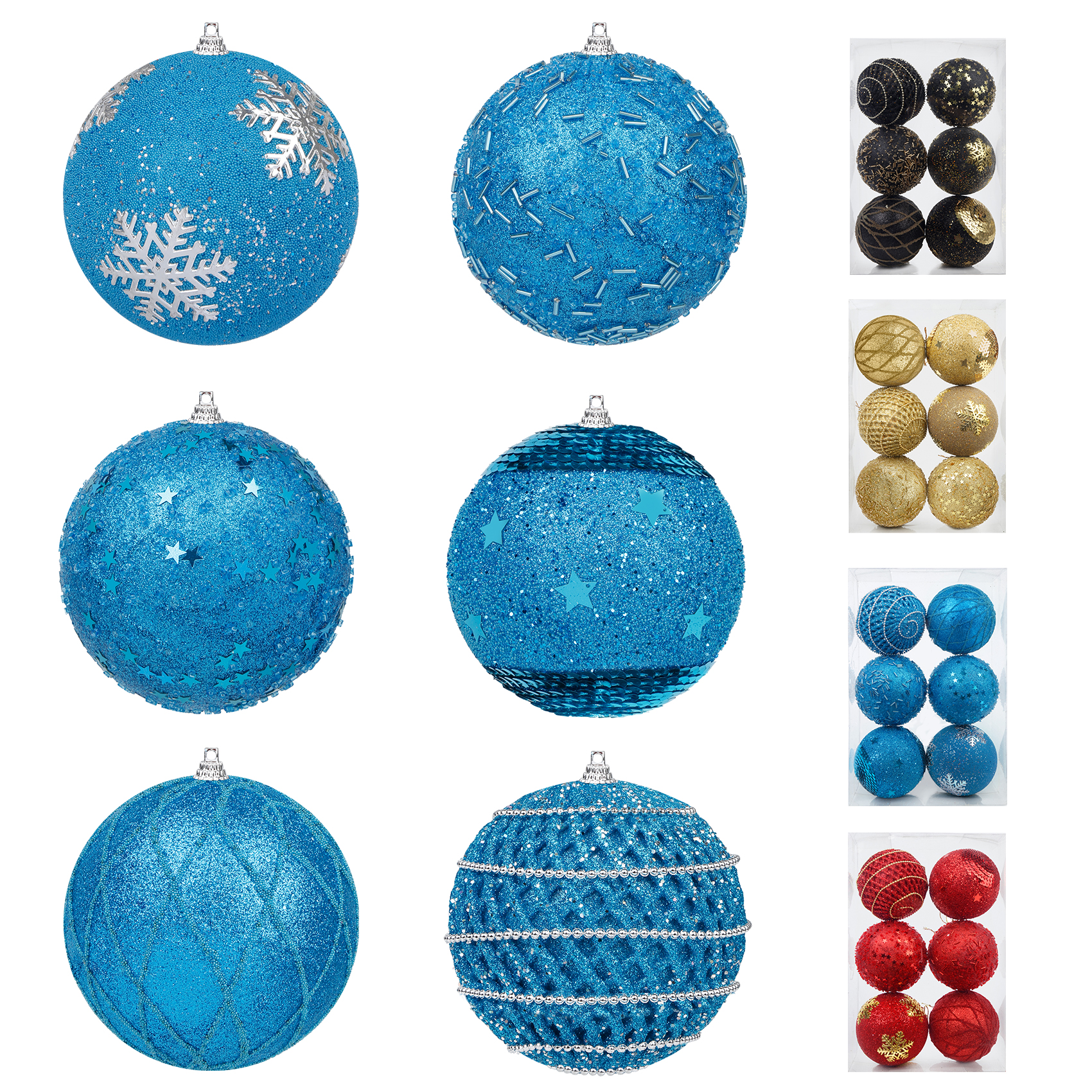 6 Pcs 4 inch Large Blue Christmas Ball Ornaments, Christmas Tree Ornaments Hanging Shatterproof