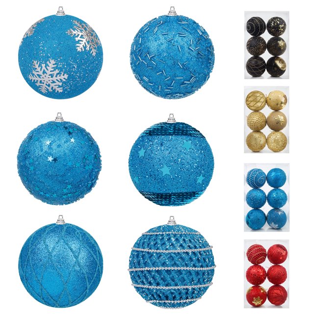 6 Pcs 4 inch Large Blue Christmas Ball Ornaments, Christmas Tree