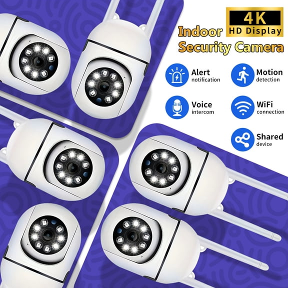 6pcs 4K HD Smart WiFi Security Cameras - Auto Tracking, People/Pet Detection, App Control, USB-Powered for Home & Business Indoor Surveillance