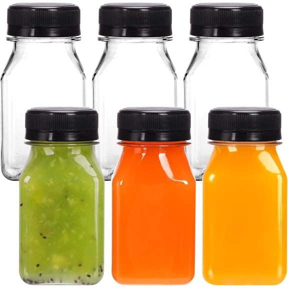 TAVENE 6pcs 4oz Plastic Juice Shot Bottles with Caps, Clear Empty Reusable Ginger Shots Bottles, Disposable Plastics Containers with Lids for Juicing Smoothies, Milk, and Other Beverages