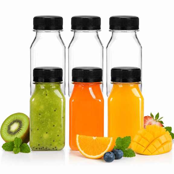 TAVENE 6pcs 4oz Plastic Juice Shot Bottles with Caps, Clear Empty Reusable Ginger Shots Bottles, Disposable Plastics Containers with Lids for Juicing Smoothies, Milk, and Other Beverages
