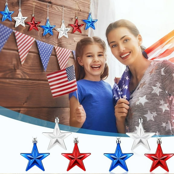 6pcs 4th of July Star Ornaments for Tree - Independence Day Star Hanging Ornaments Blue Red Mini Tree Ornaments for Independence Day Labor Day Christmas Tree Decor