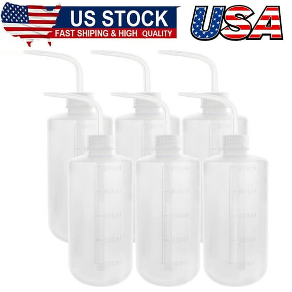 6pcs 500ml Plastic Safety Wash Bottles, Lab Squeeze LDPE Squirt Tattoo Bottle