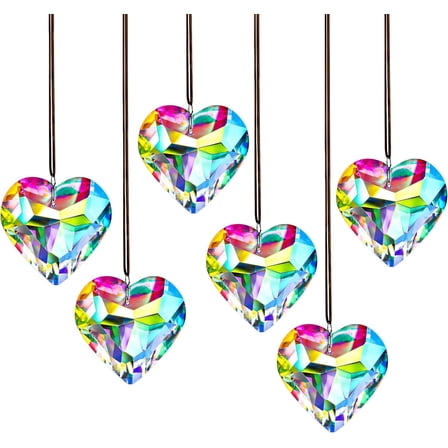 6pcs 50mm Crystal Heart Prism Suncatcher Window Sun Catchers Crystals Hanging Decorations Rainbow Maker Pendant Christmas Ornaments