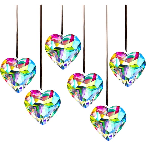 6pcs 50mm Crystal Heart Prism Suncatcher Window Sun Catchers Crystals Hanging Decorations Rainbow Maker Pendant Christmas Ornaments