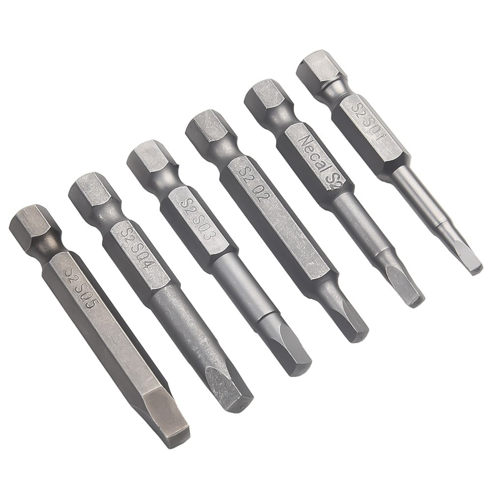 6pcs 50mm SQ1SQ5 Square Head Screwdriver Bit Set Hex Shank