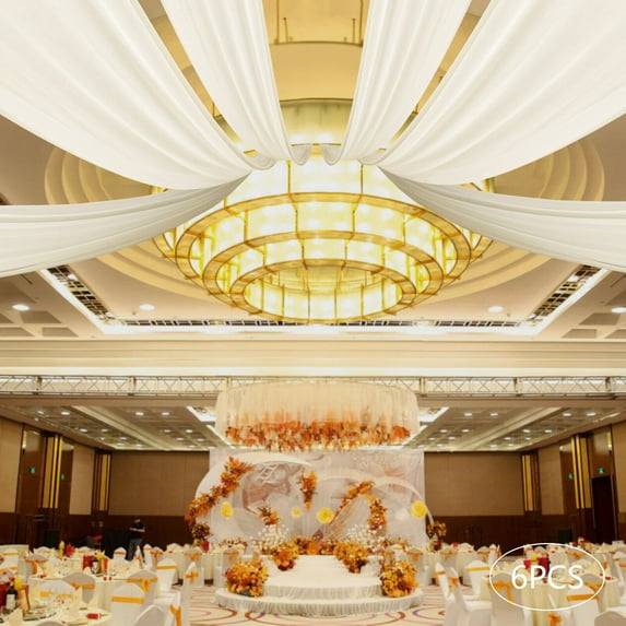 6pcs 5x20ft/30ft Ceiling Drapes Sheer Voile Chiffon Drapery Draping Wedding Ceremony Ceiling Drape