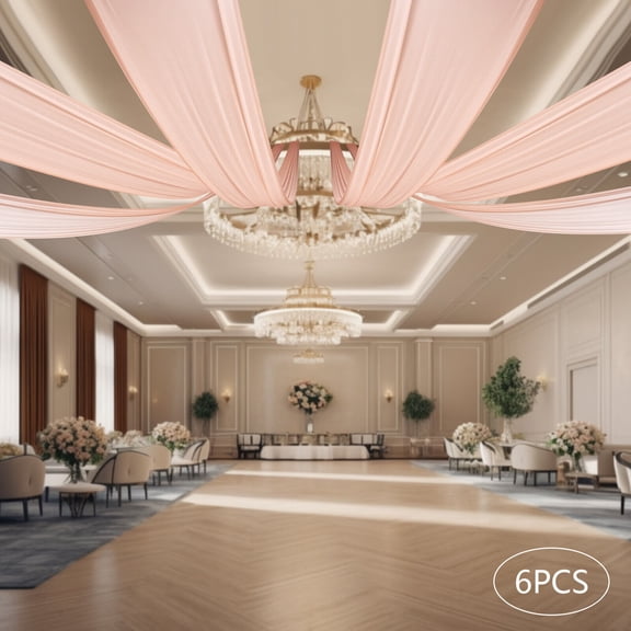 6pcs 5x20ft/30ft Ceiling Drapes Sheer Voile Chiffon Drapery Draping Wedding Ceremony Ceiling Drape