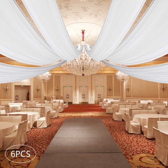 6pcs 5x20ft/30ft Ceiling Drapes Sheer Voile Chiffon Drapery Draping Wedding Ceremony Ceiling Drape