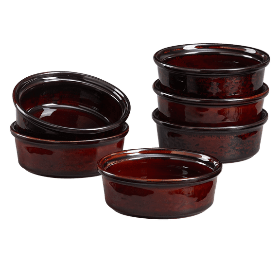6pcs, 6.8oz Ramekin, Creme Brulee Ramekins Oven Safe Ceramic Shallow SouffleDishes For Baking Exquisite Desserts, Small Dipping Sauce Ramekins Round Mini Tart, QuichePans-Rustic Bronze