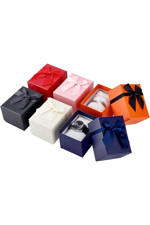 6pcs 6 Colors Watch Gift Box with Lids Pillow Paper Watch Box Present Box Ribbon Bowknot Jewelry Cases