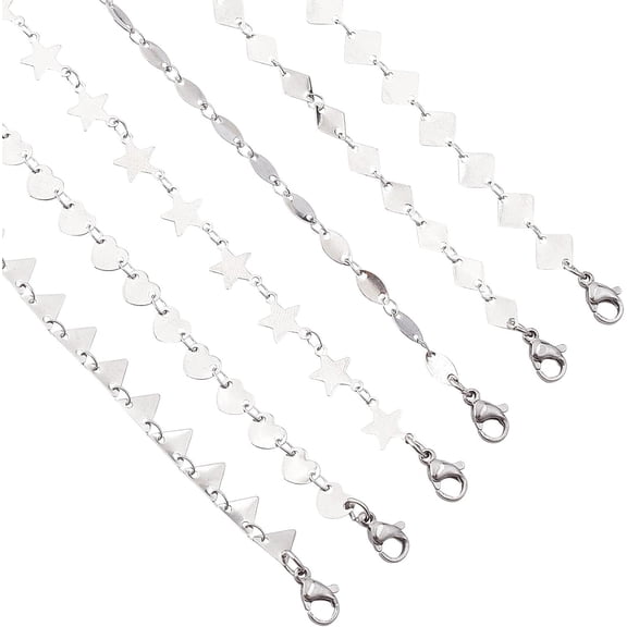6pcs 6 Styles Link Chain Necklaces Stainless Steel Chains with Lobster Claw Clasp Mixed Shapes Link Chains for Color 41.6-42.2cm Metal Stainless Steel Color