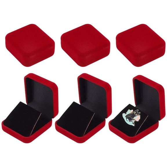 6pcs 6 pcs FireBrick Velvet Badge Display box 30mm Lapel Pin Collection Display Holder Square Velvet Brooch Storage box Presentation Display Case for Badge Brooch Pin Lapel Pin Storage Plastic