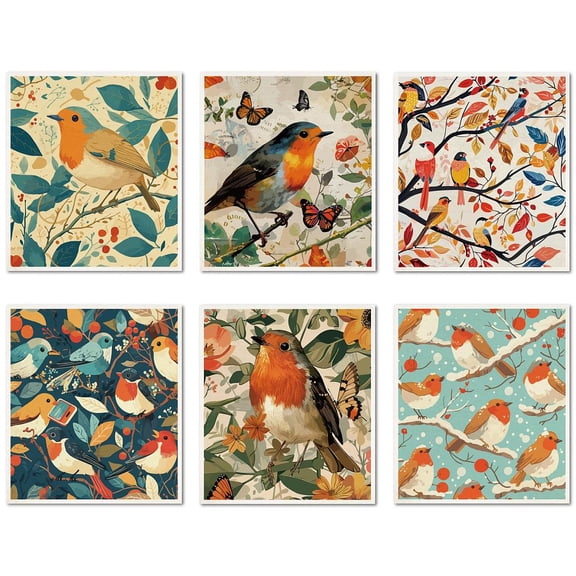 6pcs 6 styles Cellulose Sponge Cleaning Cloths for Tableware Rectangle Bird 195x172mm 1pc/style