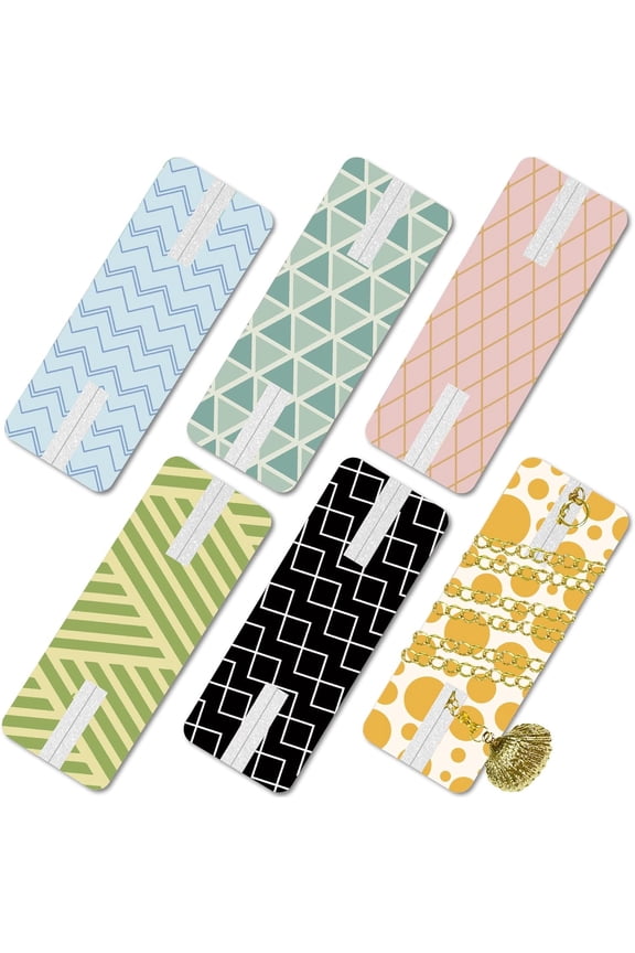6pcs 6 styles Felt Printed Necklace Display Cards sets Rectangle Mixed Shapes 6.4x2.4x0.4cm 1pc/style