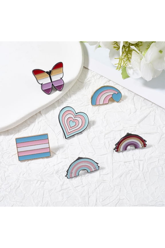 6pcs 6 styles Pride Rainbow Alloy Enamel Brooches