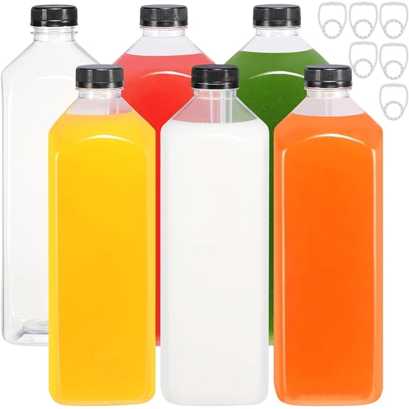 6pcs 64oz Plastic Bottles with Caps, Juice Container with Lids, Empty Plastic Juice Bottles Reusable Clear Bulk Beverage Containers with Tamper Evident Cap for Milk, Smoothie, Drinks
