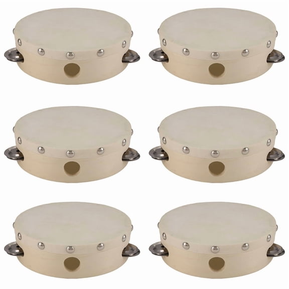 6pcs 6in Hand Held Tambourine Drum Bell Metal Jingles Percussion Musical Toy for KTV Party Kids Games,6 x Tambourine,As Shown