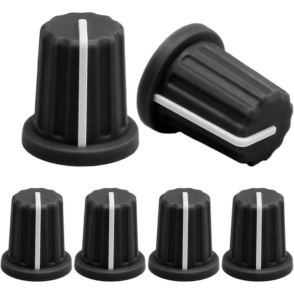6pcs 6mm D Type Potentiometer Knob, Guitar Volume Rotary Knob Control Knob Replacement for Encoder Electric Guitar Speaker Mixer Board DJ Controller, Black
