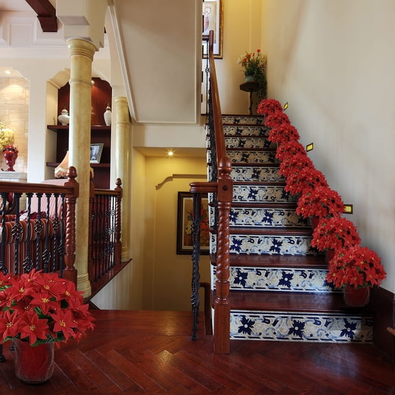 6pcs 7-Head Red Artificial Poinsettia Flowers Velvet Christmas Fake Floral for Xmas Tree Home Garden Table Party Decor