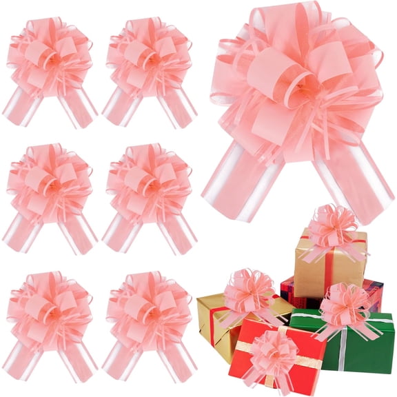 6pcs 7 Inch Pull Bows Pastel Pink Gift Wrap for Wrapping Ribbon Basket Flower Christmas Mother‘s Day Easter Birthday Baby Shower Decorations 6pcs-light pink -