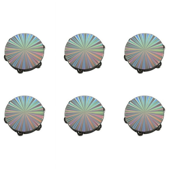 6pcs 8 Inch Wooden Tambourine Handbell Hand Drum Reflective Head Percussion Instrument Toy Dancing Singing Accompaniment,6 x Tambourine,Colorful
