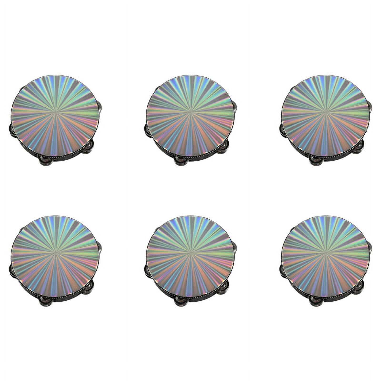 6pcs 8 Inch Wooden Tambourine Handbell Hand Drum Reflective Percussion Instrument Toy Dancing Singing Accompaniment