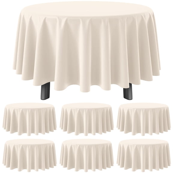 6pcs 84inch Beige Tablecloths For Round Tables Disposable Plastic Table Cloth Waterproof Cream Cover Birthdays Weddings Anniversary Party Decorations