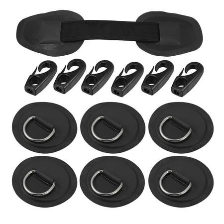 6pcs 8cm Black D Ring Patch PVC Stainless Steel Round Shape D Ring Pad Set for Inflatable Boat Kayak with Hooks Handle