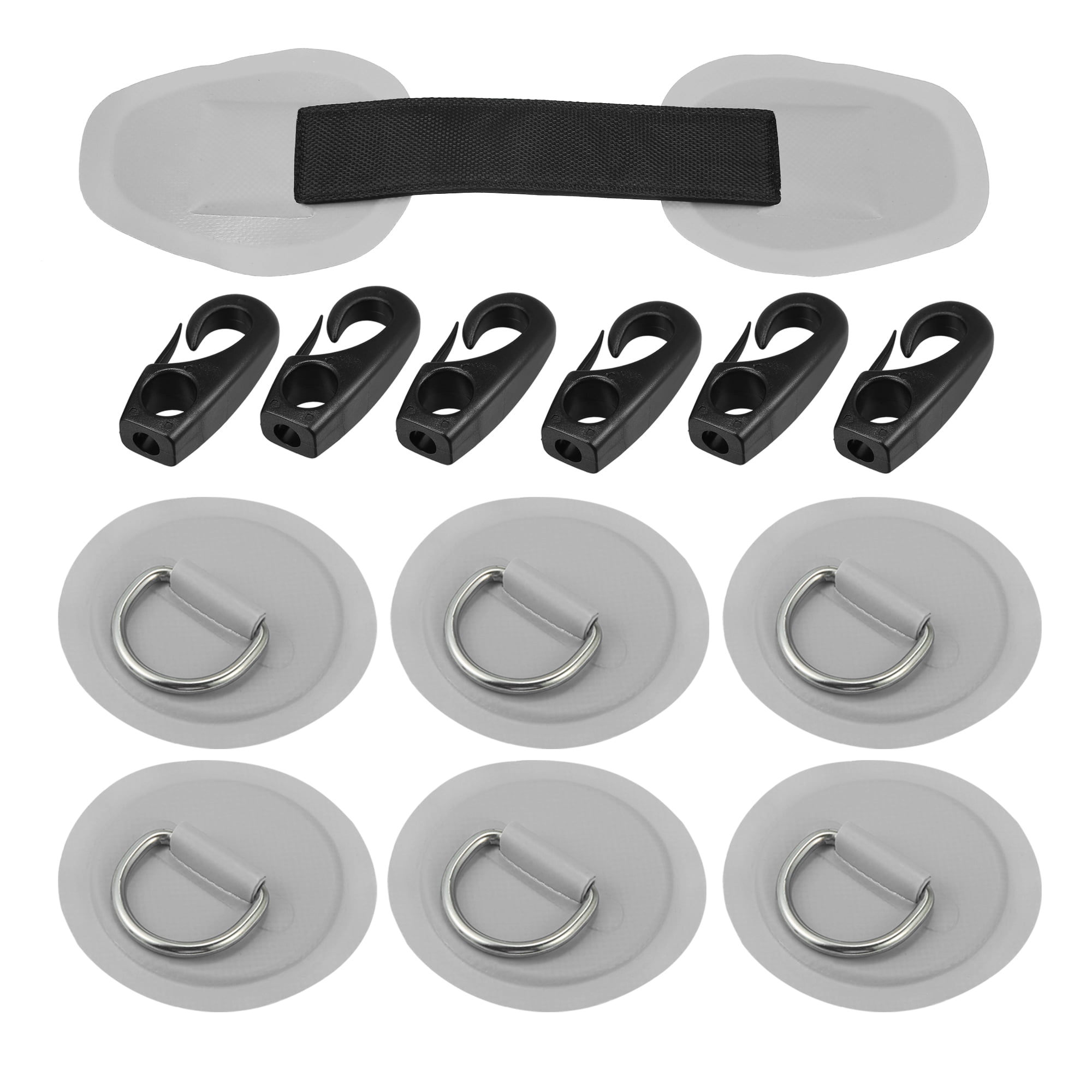 6pcs 8cm Gray D Ring Patch Stainless Steel Round Shape D Ring Pad Set for Inflatable Boat Kayak with Hooks Handle