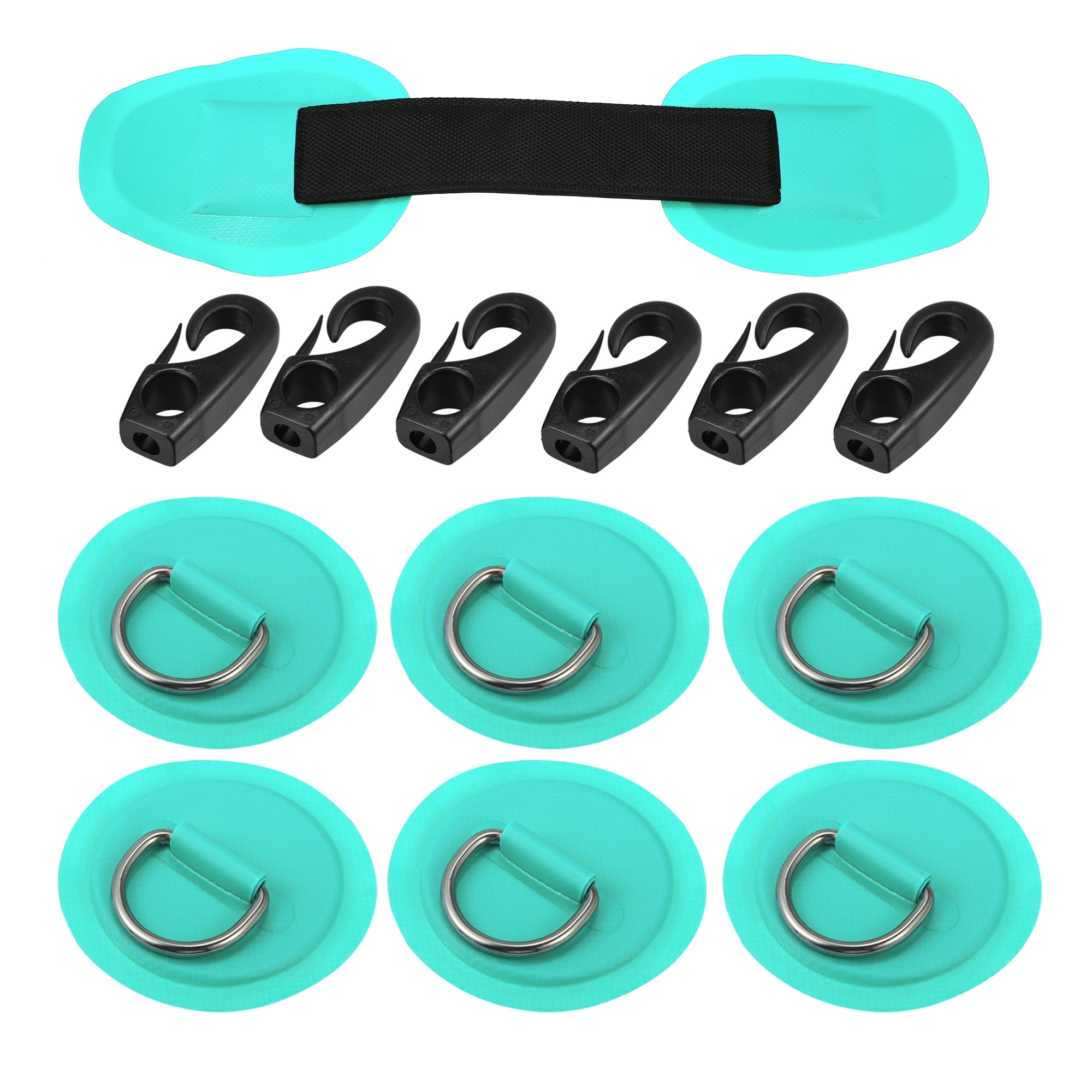 6pcs 8cm Green D Ring Patch Stainless Steel Round Shape D Ring Pad Set for Inflatable Boat Kayak with Hooks Handle