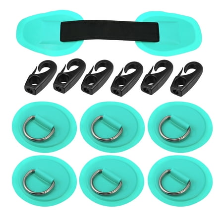 6pcs 8cm Green D Ring Patch Stainless Steel Round Shape D Ring Pad Set for Inflatable Boat Kayak with Hooks Handle