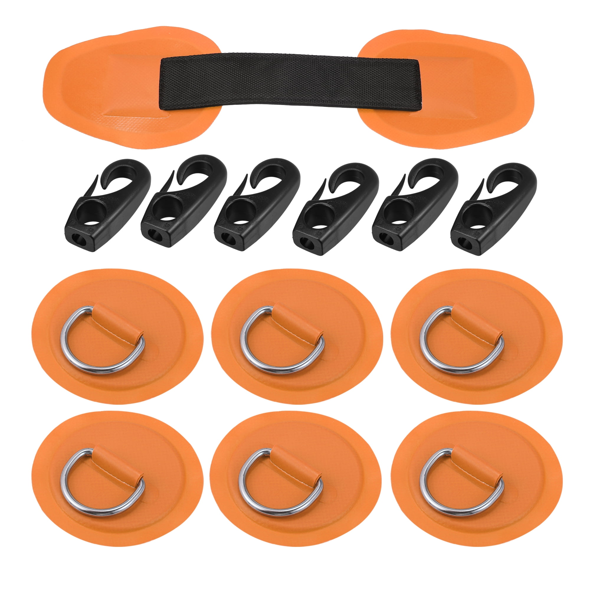 6pcs 8cm Orange D Ring Patch Stainless Steel Round Shape D Ring Pad Set for Inflatable Boat Kayak with Hooks Handle