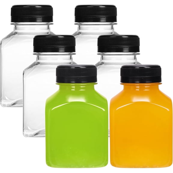 6pcs 8oz Plastic Juice Bottles with Caps, Clear Empty Reusable Water Bottles, Disposable Beverage Containers Bulk for Juicing Smoothies Turmeric Juice Milk and Other Beverages